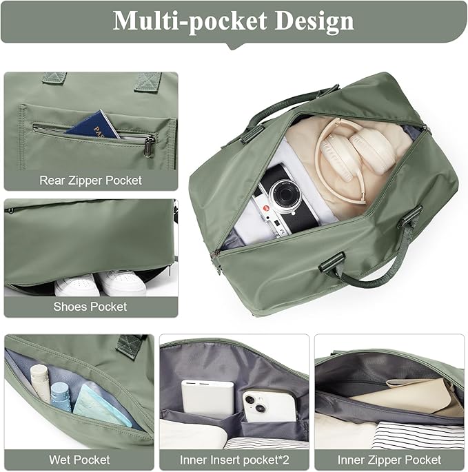 Travel Duffel Bag,Carry-On Overnight Weekender Bags for Women,Personal Item Travel Bag with Shoes Compartment,Sports Gym Bag