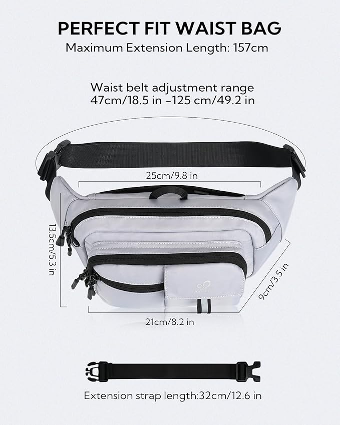 WATERFLY Fanny Pack Waist Bag: 3L Waist Pack with Anti-Theft RFID Blocking, 9 Pockets & Adjustable Belt Water Resistant Hip Pack for Women Men Travel Hiking Running