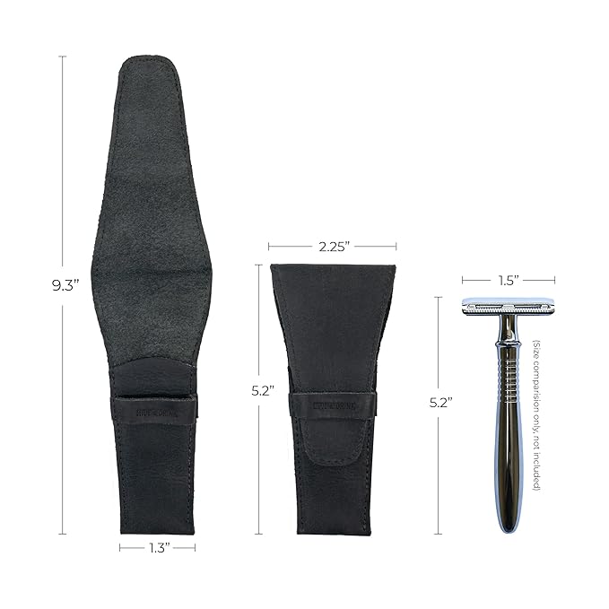 Hide & Drink, Leather Safety Razor Case, Shaving Accessories, Personal Care Essentials, Handmade Includes 101 Year Warranty (Charcoal Black)