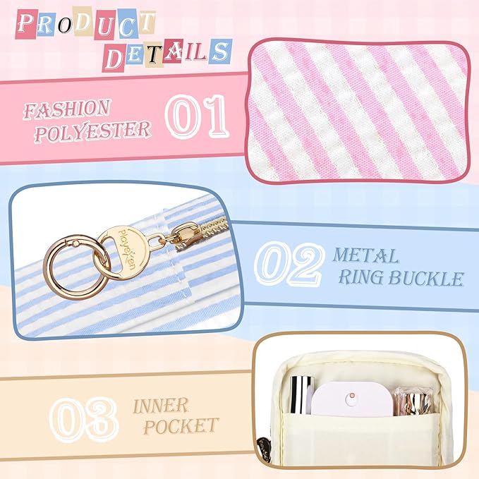 Stripes Period Bag, Small Period Pouches for Teen Girls, Quilted Sanitary Napkin Storage Bag, Compact Discreet Pad and Tampon Holder for Purse (Mini Stripes-Pink)