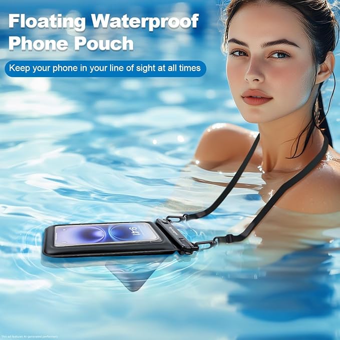 Rynapac Floating Waterproof Phone Pouch [Up to 8.5''] - 2 Pack IPX8 Double Space Waterproof Phone Case with Adjustable Lanyard for iPhone 17 16 15 14 Pro Max, TouchScreen, Beach Cruise Essentials 2026