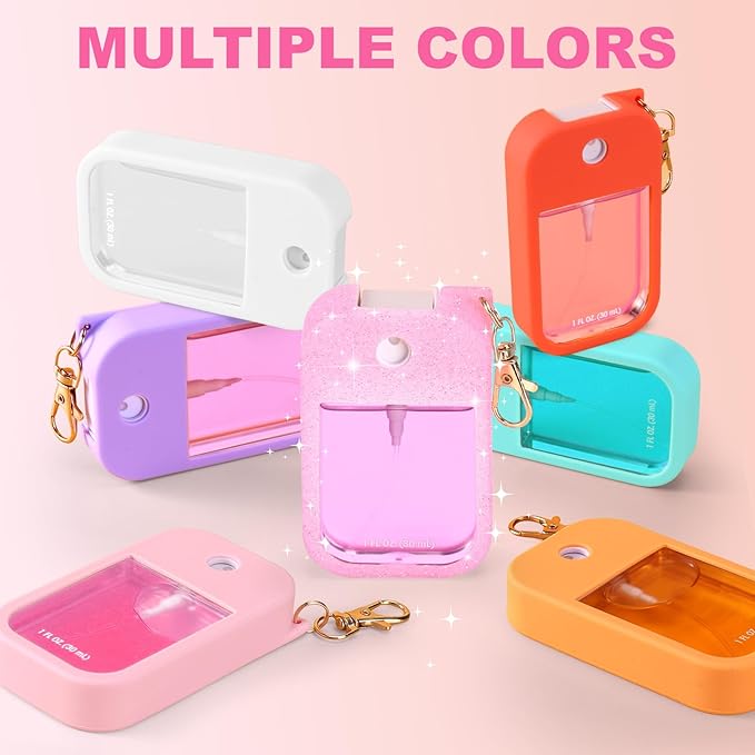 Palksky Hand Sanitizer Spray Case for Touchland,Protective Case with Keychain for Power Mist and Glow Mist1 fl oz(Glitter Sequin Pink and Blush Beige),Travel Size