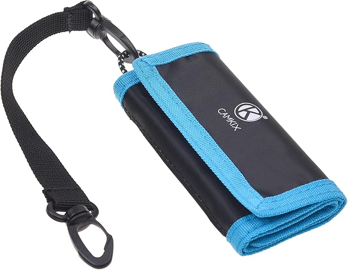 Memory Card Wallet - SD Card Storage - Slim and Foldable with Transparent Slots - Can Carry Up to 15 SD Cards - Straps with Tether Included - (Black/Blue)