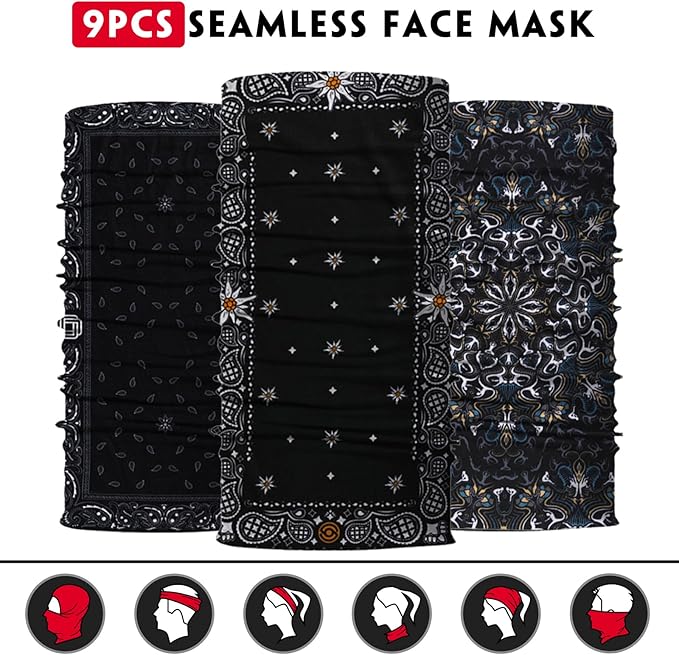 Neck Gaiter for Men Women Headwear Bandana Head Wrap Face Scarf Mask Cover Warmer Balaclava-Seamless & Versatile