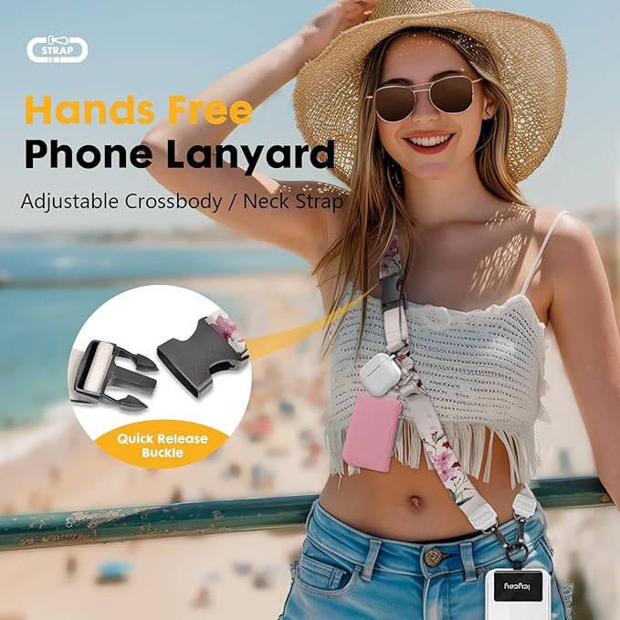 Icycay Phone Lanyard Crossbody, Bloom Floral Cell Phone Strap for Around The Neck Adjustable, Flower Teacher Anti Theft Cute Lanyard for ID Holder Keys Accessories Travel Essential Women