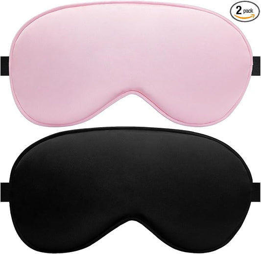 Sleep Eye Mask for Men Women, Silk Sleep Mask for Side Sleeper, Travel Blackout Night Blindfold Eye Shade Cover with Adjustable Strap (Black & Pink)