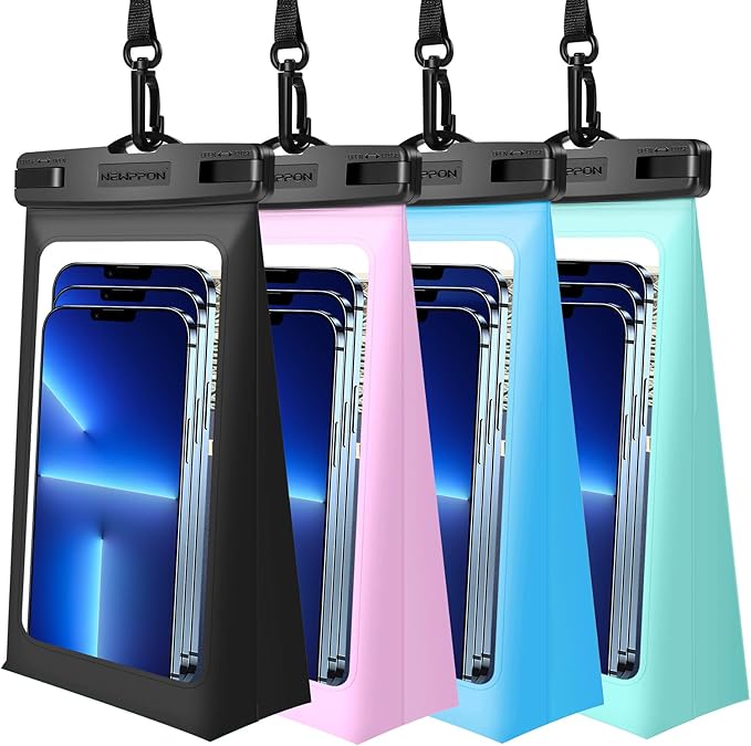 4 Pack Floating Waterproof Phone Pouch - Float Clear Cell Holder Protector with Lanyard - Universal Large Floatable Water Proof Dry Bag Case for iPhone 17 Pro Max Samsung Galaxy - Beach Swimming Pool