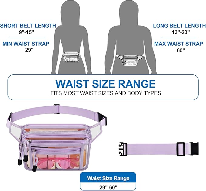 Clear Bag Stadium Approved Clear Fanny Pack for Women for Work,Multi-purpose Waist Bag for Travel & Sporting Event
