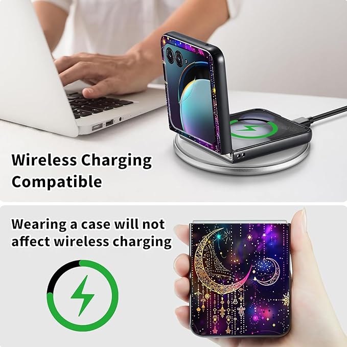 for Motorola Razr Plus 2025 Case,for Razor Plus 2025 Phone Case Cute Slim Hard PC Ultra-Thin Anti-Scratches Shockproof Protective Cover,Purple Glitter Moon