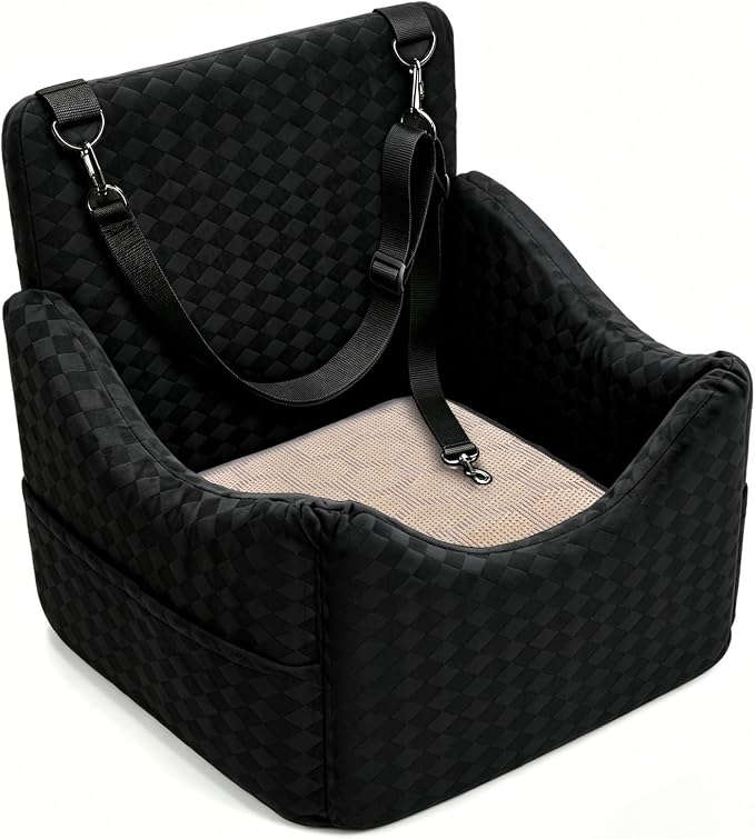 Topmart Dog Car Seat for Small Medium Dogs Under 35lbs, Memory Foam Safety Dog Booster Seat for Front & Back Seat, Cozy Pet Bed for Car with Safety Tether, Storage Pockets, Machine Washable Cover