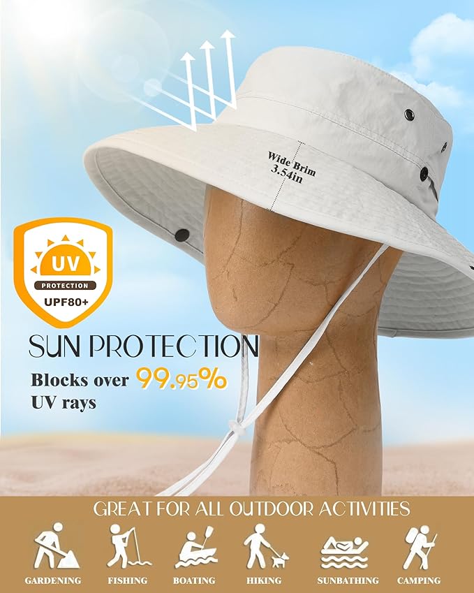 FURTALK Sun Hats for Women Ponytail UPF 80+ Beach Summer Hat Wide Brim Packable Cowboy Hat