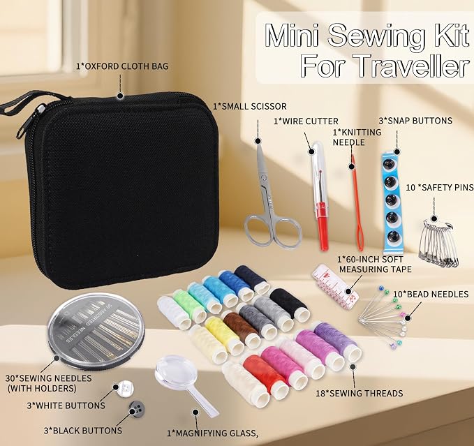 StiVerse 130 Pcs Mini Sewing Kit for Adults with Case, Portable Needle and Thread Kit, Professional Sewing Supplies Accessories for Travel Emergency Kids DIY