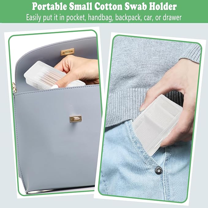 Cotton Swab Holder for Travel, 4 in 1 Portable Small Dental Floss Holder, Travel Floss Picks Case with Dustproof Lid, Clear Plastic Small Travel Containers for Cotton Bud Hair Ties