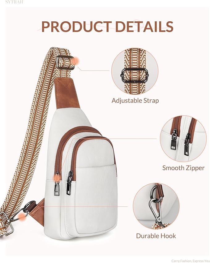 SYTRAH Sling Bag for Women, Crossbody Bags Purse for Women Trendy Vegan Leather Chest Bag with Adjustable Strap(No Anti Theft Ring),Beige Brown