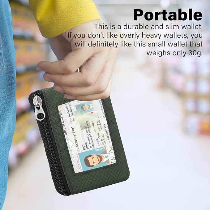 Minimalist RFID Wallet with Lanyard, Multi-Functional ID Case with 2 Zipper Pockets and Key Chain for Men and Women, Tactical Badge Pouch Cards Holder, Coin Purse for Travel Sports - Black&Army