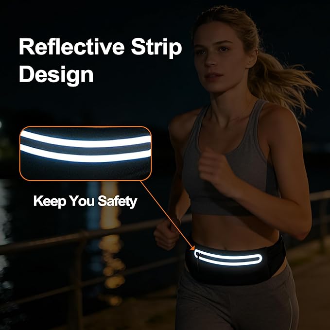 Slim Running Belt for Men Women - No-Bounce Phone Holder Waist Pack, Runners Fanny Pack with Sweat-Proof Pocket ，Travel Money Pouch for Gym/Hiking/Cycling (Black)
