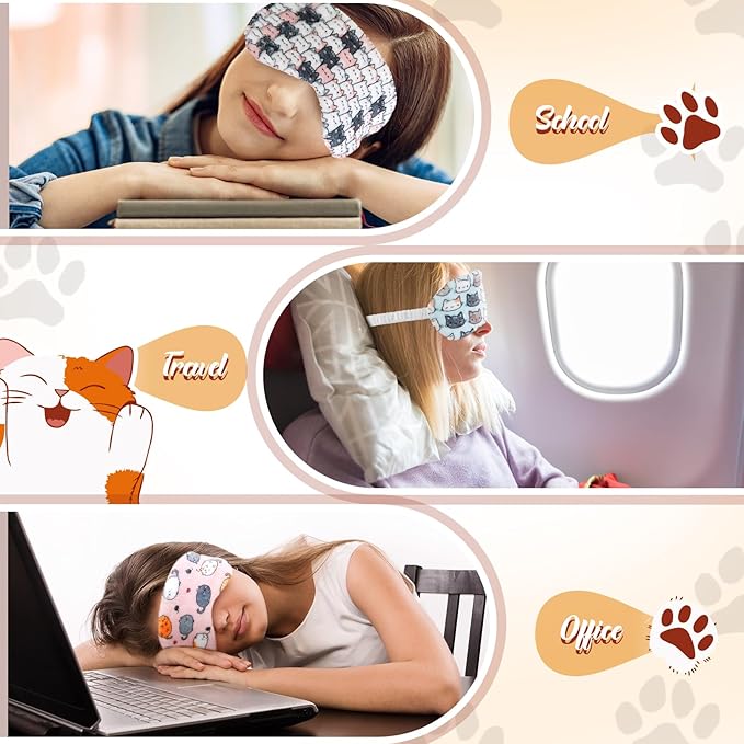 Cuffbow 6 Pack Plush Sleep Mask Set, Cute Plush Eye Masks for Sleeping, Soft Comfortable Travel Nap Blindfold, Sleepover Party Favors for Women(Cat,Colorful)