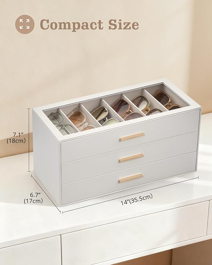 Lolalet Sunglasses Storage Box for Women, Eyewear Eye Glass Organizer with Clear Top Display Holder Case