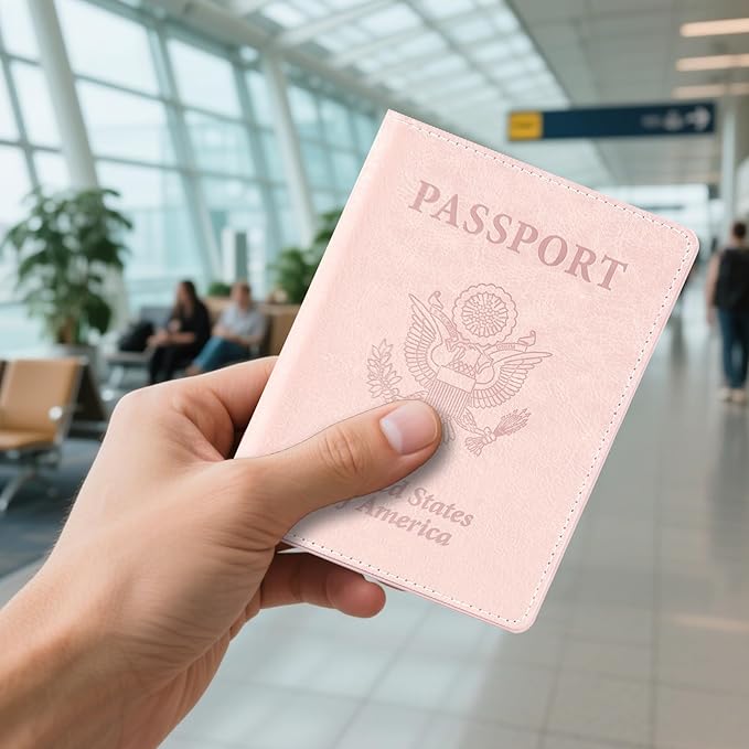 Black and Rose Gold Passport Holder, 2 PCS Passport Holder for Travel, Travel Passport Holders Must Haves for Women Men, Passport Cover Passport Wallet Case Holders for Travels Cruise Ship Essentials
