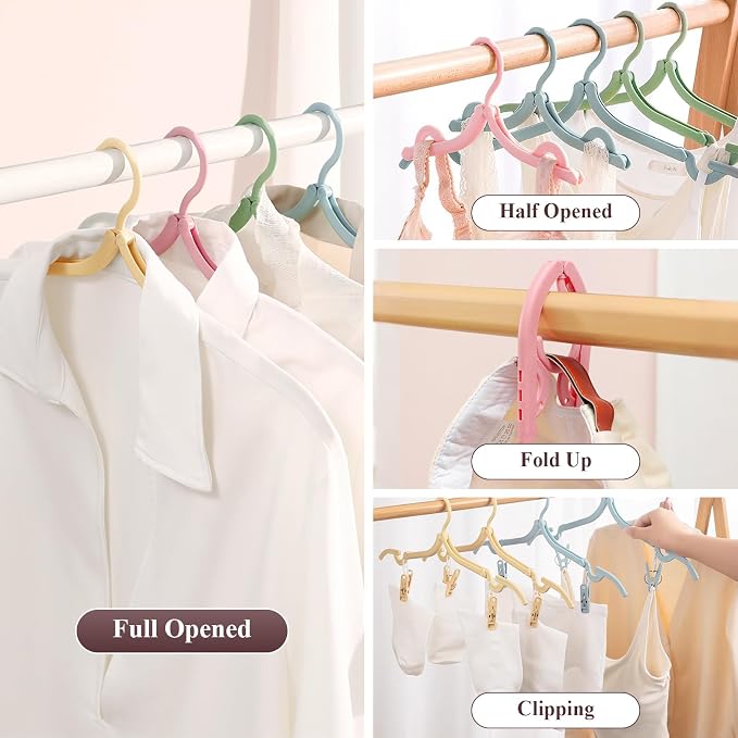 SANLIKE 12 Pcs Travel Hangers with 24 Pcs Clips Folding Travel Hangers Non Slip Plastic Clothes Hangers Collapsible Portable Coat Hanger Drying Rack for Suitcase Flying Camping Hotel(12 Packs)