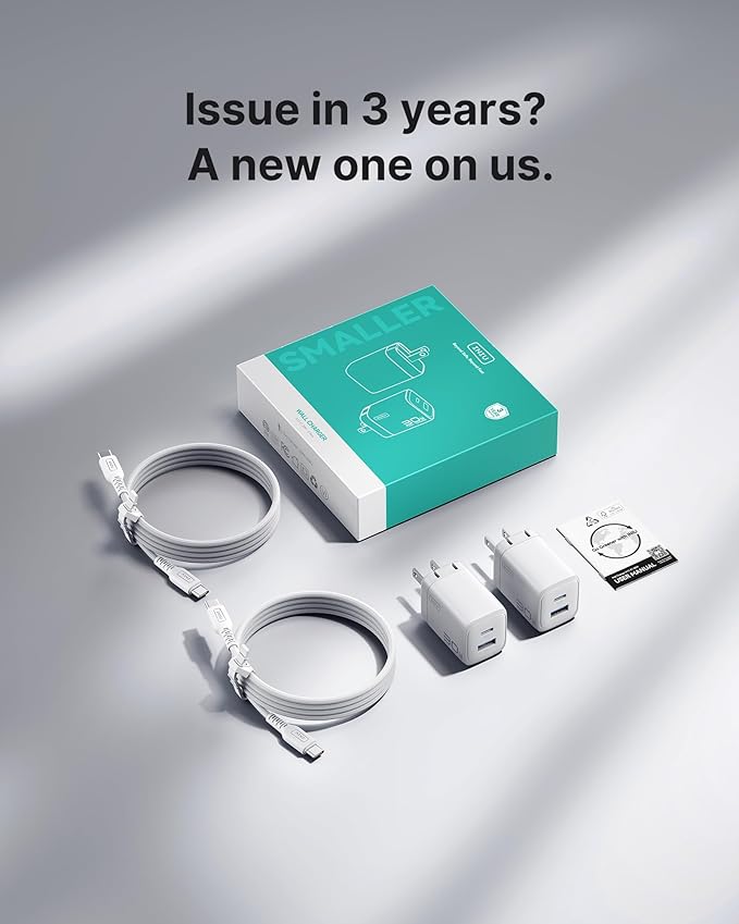INIU Mini USB C Charger, 30W GaN Fast Charging ETL Certified Wall Adapter Block with Samrt Phone Protection, Dual Port with 5ft Type C Cable for iPhone 17 iPad Samsung Google Switch etc [2-Pack White]