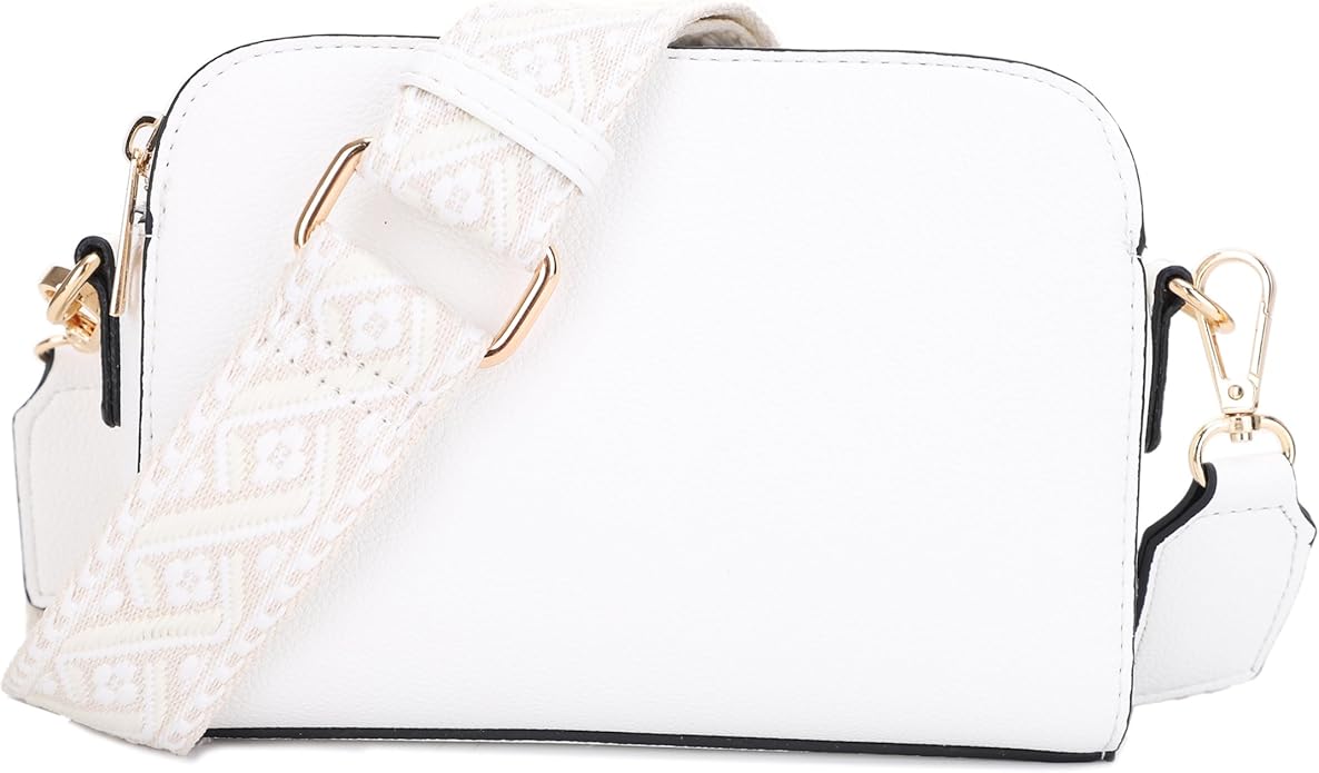 EVVE Crossbody Bags for Women Trendy Triple Zip Small Crossbody Camera Bag Purse with Wide Guitar Strap