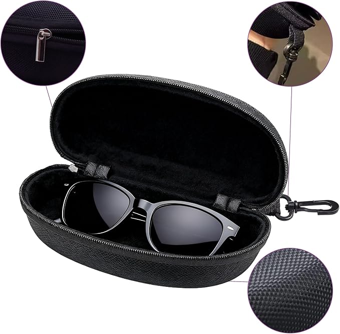 3pcs Sunglasses Case Box, Travel Zipper Hard Shell Eyeglasses Case Scratch Resistant Glasses Hook Glasses Organiser