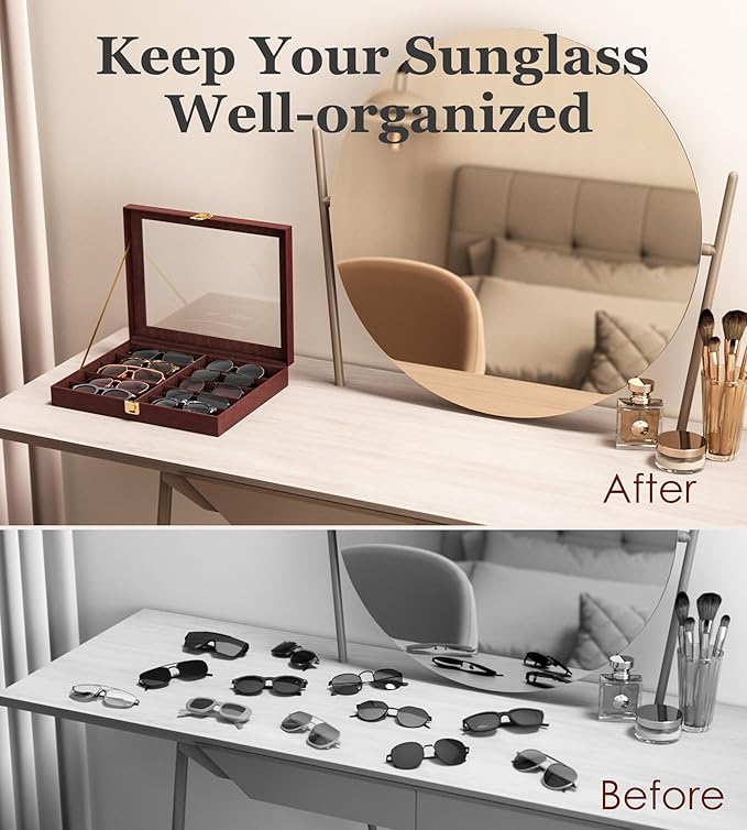 NEWLOOP 10/30 Slots Sunglass Organizer for Multiple Pairs of Eyeglass See-through Display Case Storage Box for Women Men