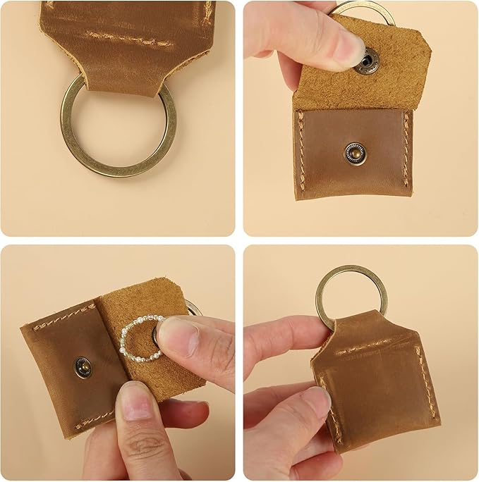 Jack&Chris Genuine Leather SD Card Holder Keychain, Anti-Shock Anti-Dust SD Card Case, Portable Camera Accessories for SD CF CFexpress Micro SD Nano SIM and Micro SIM Cards, Yellow Brown 4 Packs