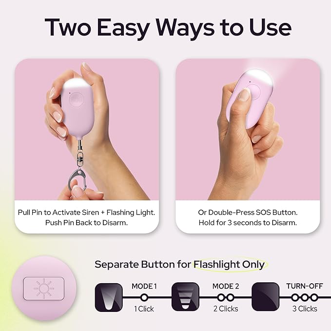 Weten Rechargeable Personal Alarm Keychain - 130dB Siren, LED Light - 3Pack Personal Safety Alert for Women to Carry - Panic Button Alarm for Security - Rape Whistle for Self Defense (Pink&Blue&White)