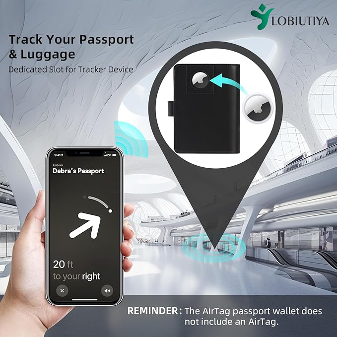 Passport Holder For Travel with Slot for AirTag & Luggage Tag Cover – RFID Blocking Travel Passport Wallet for Women/Men/Family | PU Leather Passport Case with Extra Money Pocket, Black