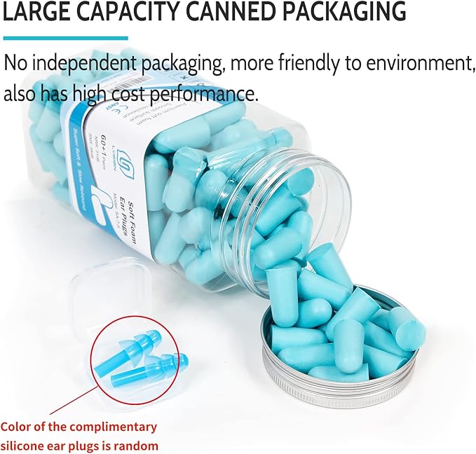 LYSIAN Ultra Soft Foam Ear Plugs for Sleeping, 60 Pairs, 38dB SNR / 31dB NRR Noise Reduction Earplugs for Snoring, Study, Travel, Work & Shooting, Lake Blue