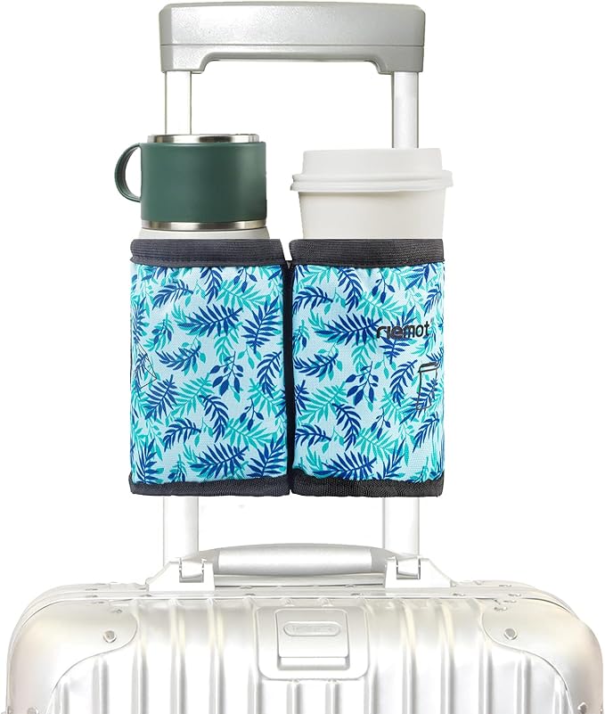 riemot Drink Caddy for Luggage Travel Cup Holder Free Hand - Hold Two Coffee Mugs - Fits Roll on Most Suitcase Handles - Gifts for Flight Attendants &Frequent Travelers Accessories Blue