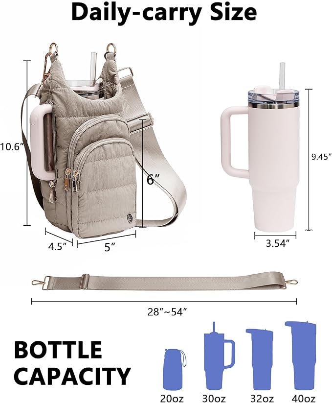 Water Bottle Holder with Strap for 30/32 oz, Crossbody Water Bottle Carrier Bag with RFID Blocking Phone Pocket