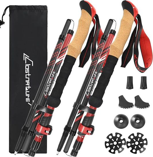 Clostnature Collapsible Trekking Poles for Hiking – Carbon Fiber Folding Hiking Poles, Telescopic Lightweight Trekking Sticks for Women, Men, Seniors, Retractable Nordic Walking Sticks for Climbing