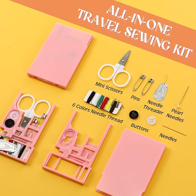 Knitgrip 25 Boxes Mini Travel Sewing Kit Quick Fix Sewing Kits Bulk Basic Portable Pre Threaded Needle Emergency Repair Tool for Adults DIY Handcraft Wedding Gifts Beginner Traveler Home Hotel (Pink)