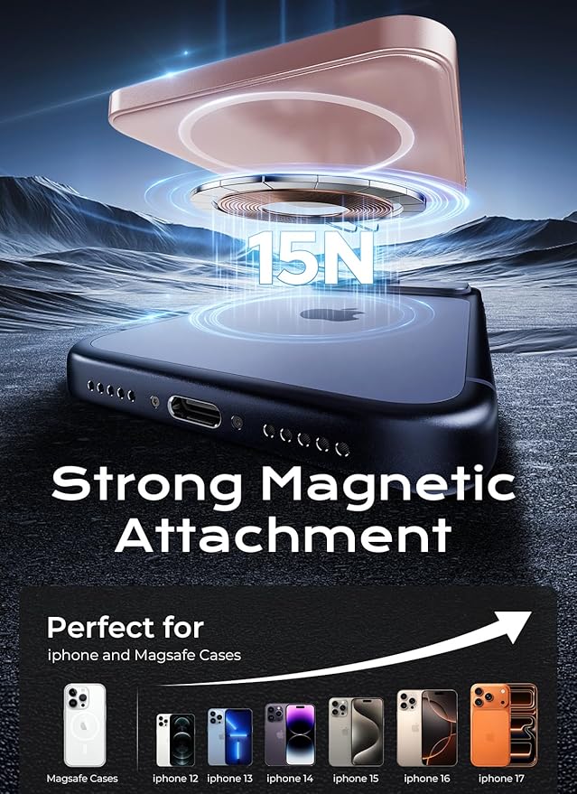 Aobbow Magnetic Portable Charger, 50% Smaller & Slimmer 5000mAh Power Bank with LED Display, 15W Fast Charging Battery Pack, Travel Essential MagSafe Compatible Charger for iPhone 17/16/15 - Rose Gold