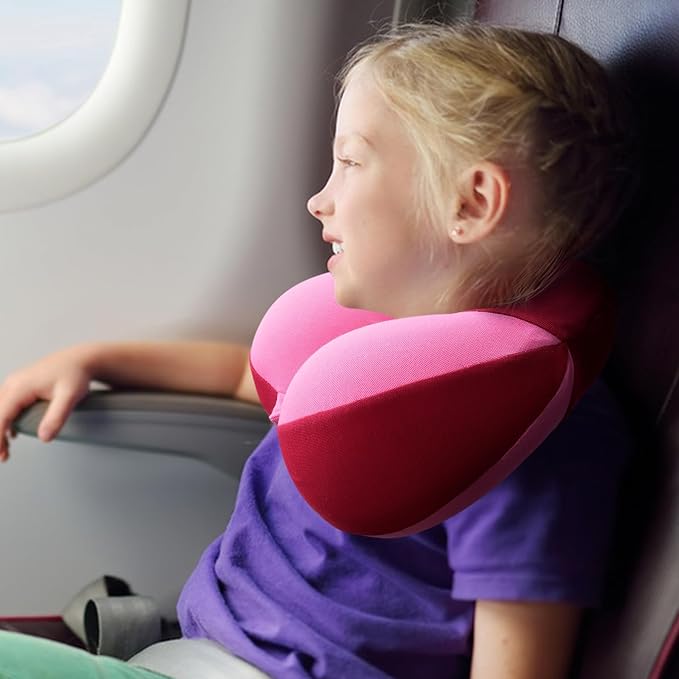 COOLBEBE Kids Travel Neck Pillow 2PCS Softly Headrest Travel Pillow for Car & Airplane, Traveling Gifts for Toddler & Children (Blue & Pink)