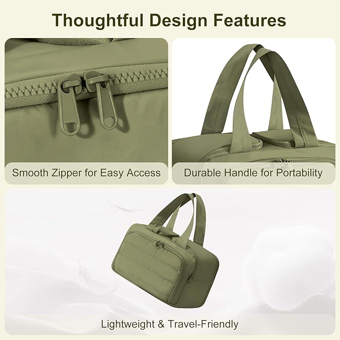 Travel Makeup Bag, Portable Travel Bag with Hanging Hook for Women, Waterproof and Hanging Toiletry Bags Travel Organizer Accessories for Travel Essentials,Green