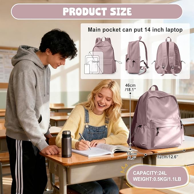 VECAVE School Backpack Purple Waterproof Bookbag Casual Lightweight Travel Rucksack Daypack Backpacks for Men Women College High School Bags backpack for Boys Girls Teens
