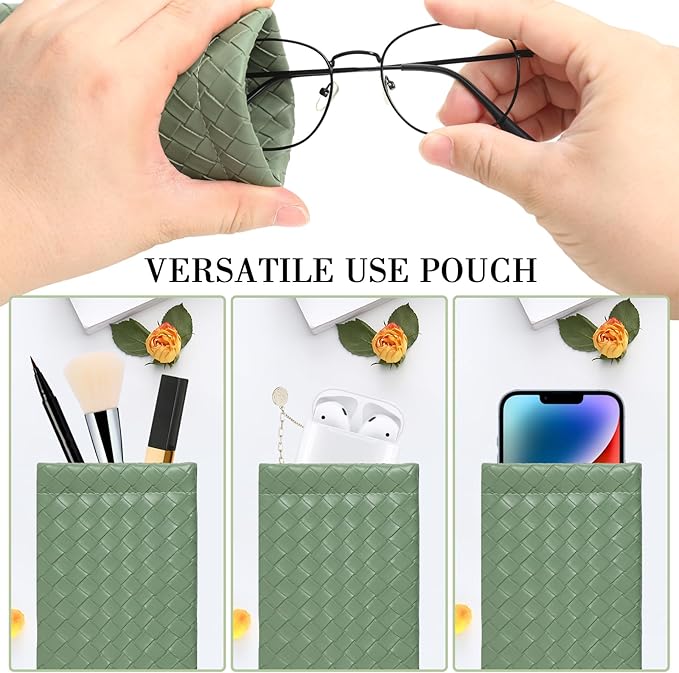 Squeeze Top Sunglass Pouch - Portable Sunglass Organizer Pouch Bags Soft PU Leather Glasses 2 Pack