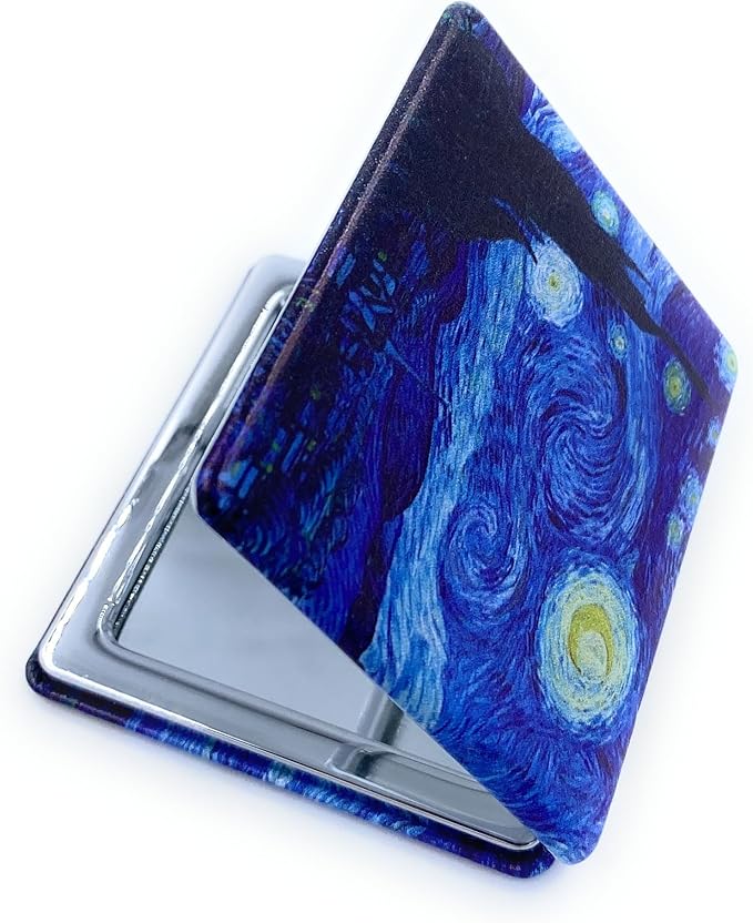 Compact Mirror Square Starry Night Van Gogh Pocket Mirror for Men Small Travel Mirror Magnifying Purse Mirror Compact with Art Print