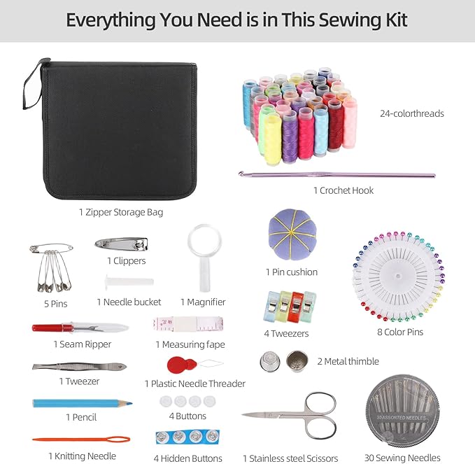 acDesign Sewing Kit for Adults, 131pcs Portable Hand Needle and Thread Kit for Sewing, Essential Sewing Supplies and Accessories for Adults, Beginner, Home, Travel
