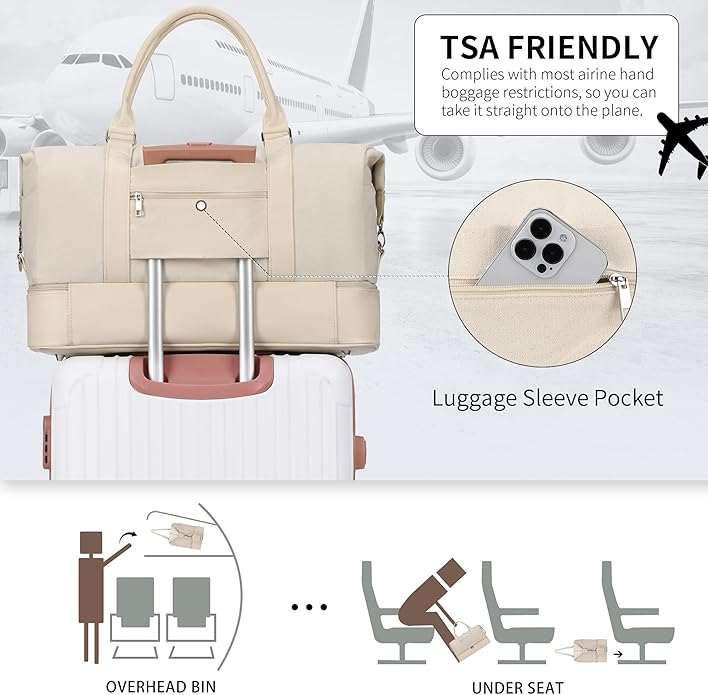 Women's Weekender bag Travel Duffel Bag with Shoe Compartment 21-inch Airline-Approved Carry-On, 2-Piece Overnight Bag Set Personal Item Luggage