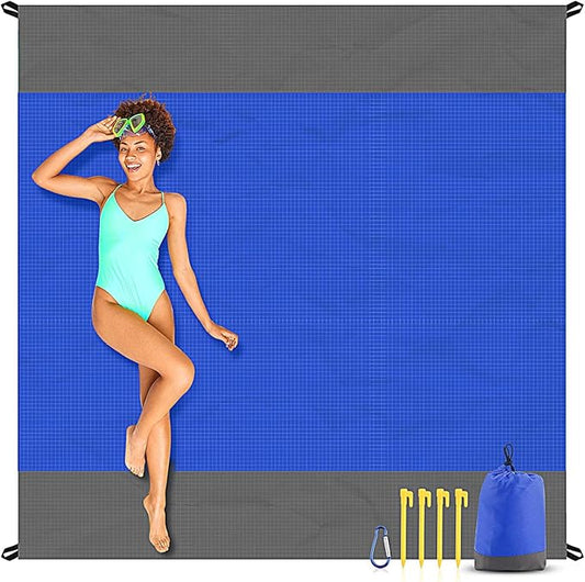 EASYFUN Beach Blanket Sandproof Oversized, 79''×83'' Extra Large Beach Mat, Portable Picnic Mat for Travel Camping Hiking, Lightweight Beach Essentials Family Water Resistant Mat
