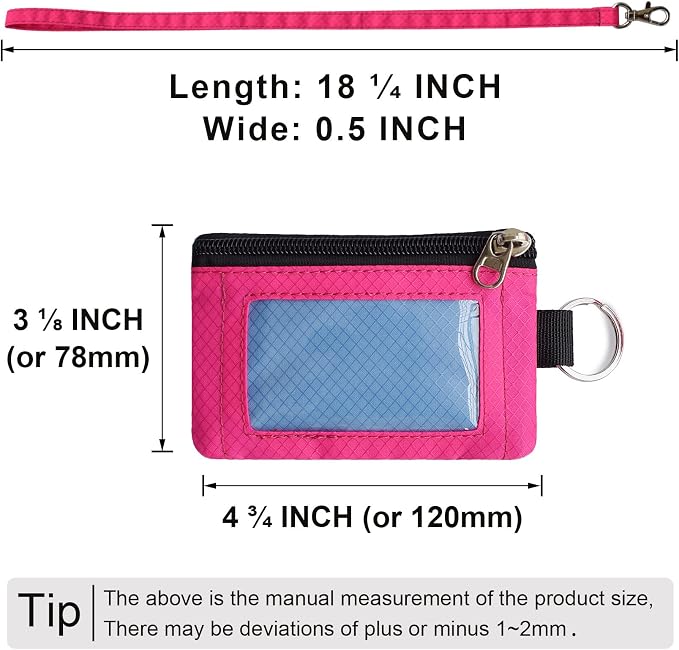 CHENSPRX Minimalist RFID Blocking Small Wallet with ID Window,WaterResistant Zip Id Case Wallet with Lanyard Keychain for Cards,Cash,Travel,Women,Men