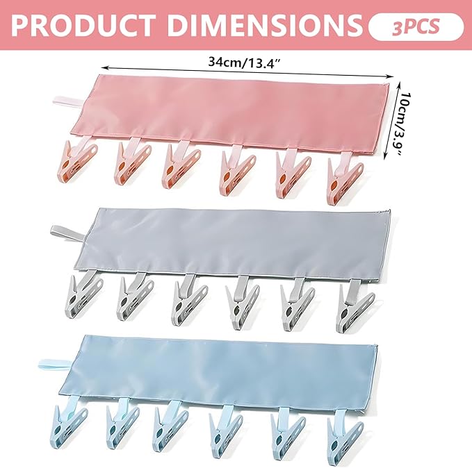 3Pcs Travel Hangers, Portable Foldable Hangers with 6 Clips for Swimsuit, Towel & Sock Space-Saving Drying Rack for Hotels, Camping.
