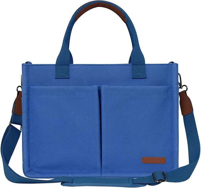 FIORETTO Womens Canvas Tote Bag Purse with Individual Compartment, Zipper Top, Reinforced Bottom & Luggage Sleeve