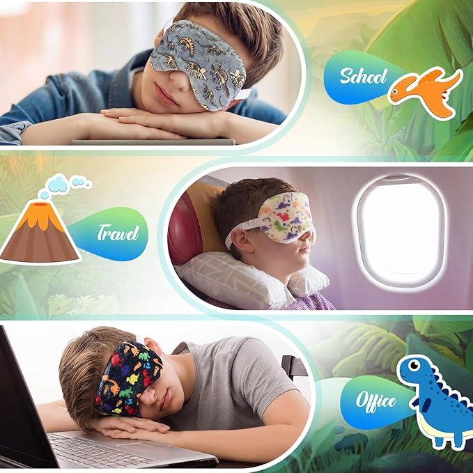 Cuffbow 6 Pack Plush Sleep Mask Set, Cute Plush Eye Masks for Sleeping, Soft Comfortable Travel Nap Blindfold, Sleepover Party Favors for Women (Dinosaur,Colorful)