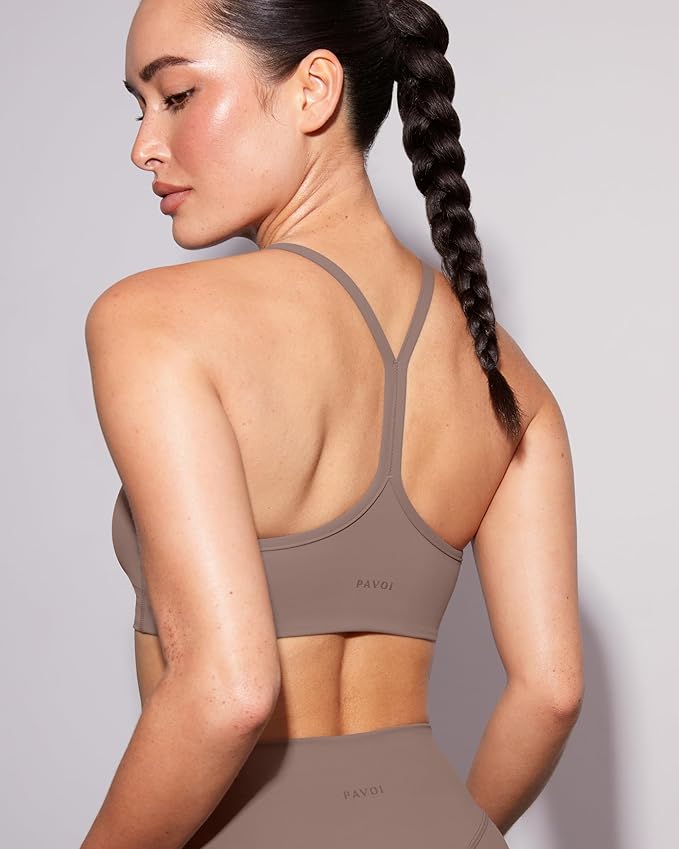 PAVOI ACTIVE Yoga Racerback Bras for Women - Buttery Soft Low Support Scoop Neck Y-Back Thin Strap Sports Bra - FlexFlow